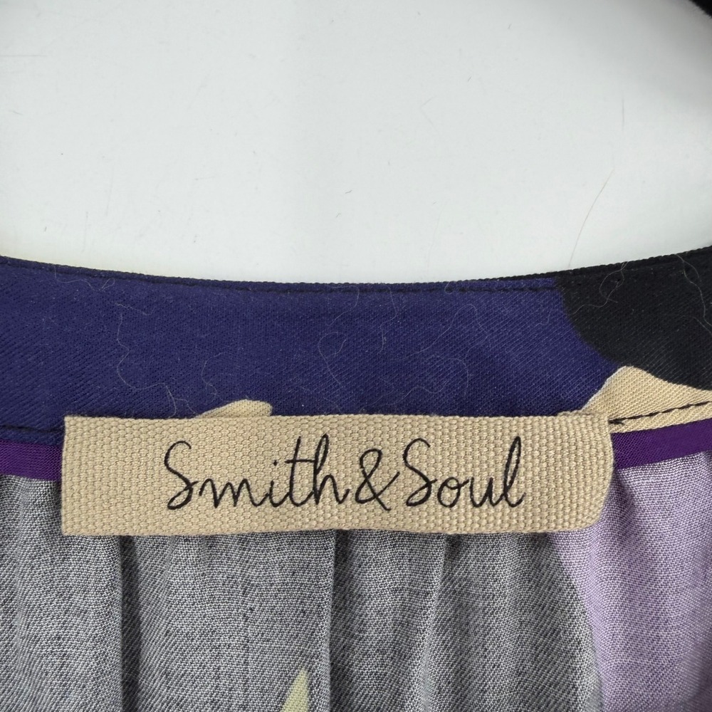 Smith & Soul Blouse Women Small Purple Yellow Abstract Botanical Art to Wear - Picture 3 of 12